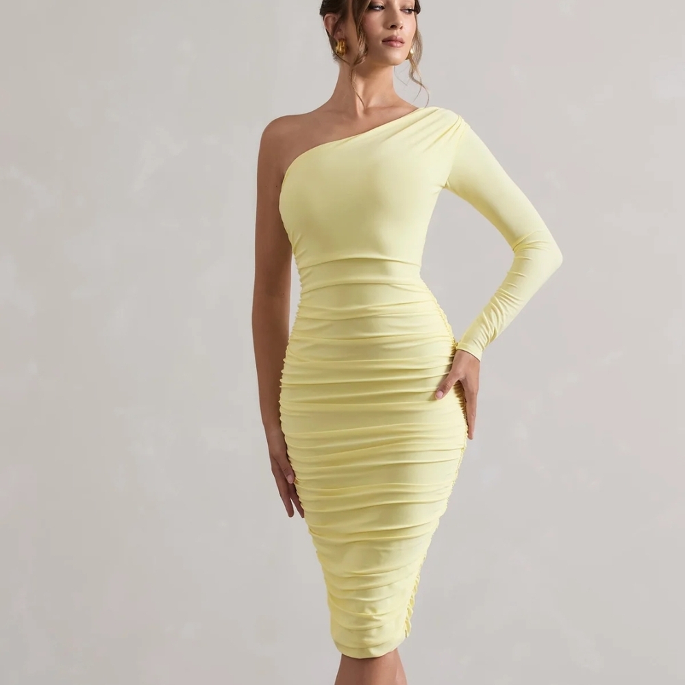 In The Shadows | Yellow One Sleeve Midi Dress